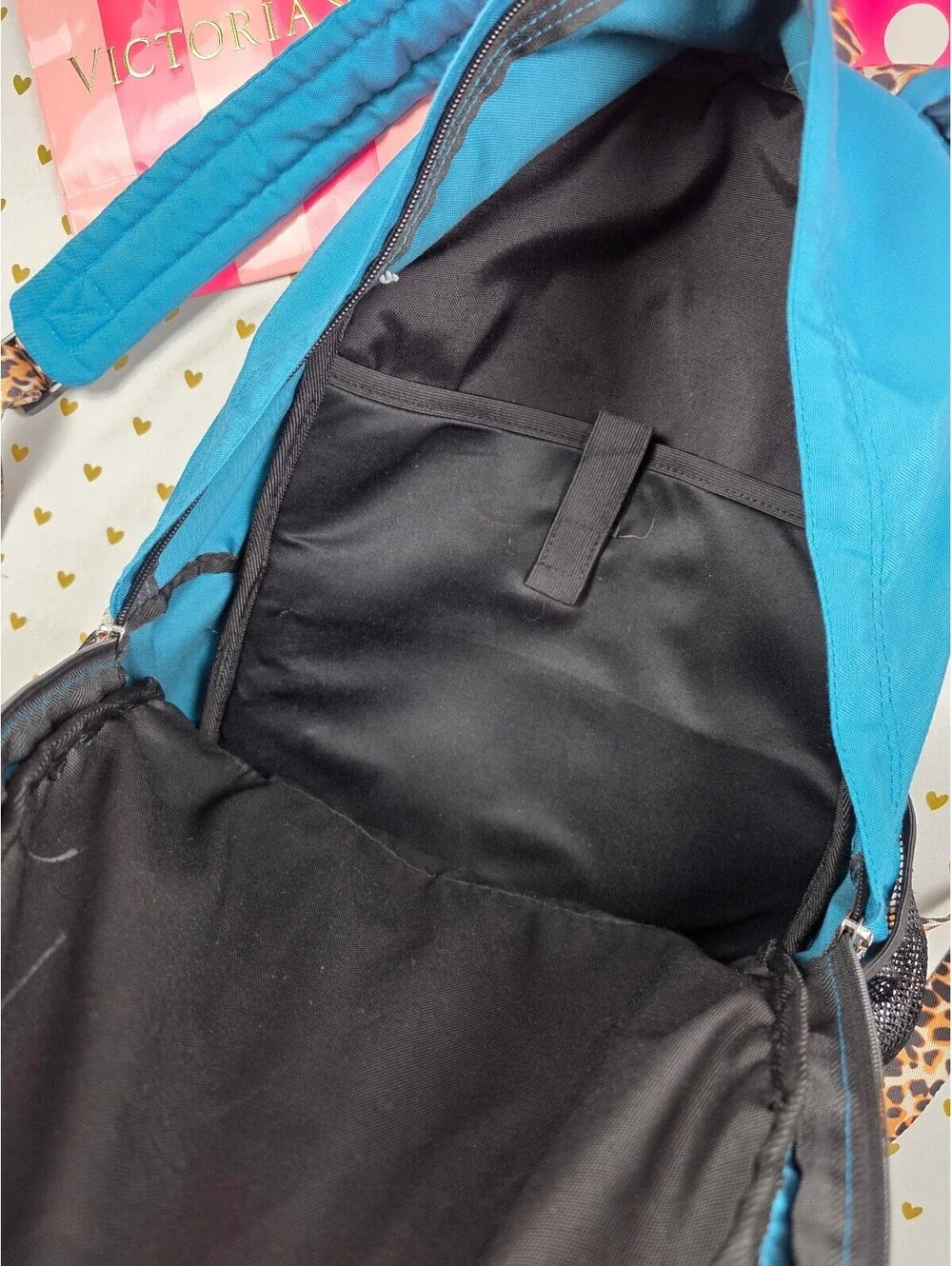 Victoria's Secret PINK Backpack Jade Teal Leopard Straps Full Size Bookbag